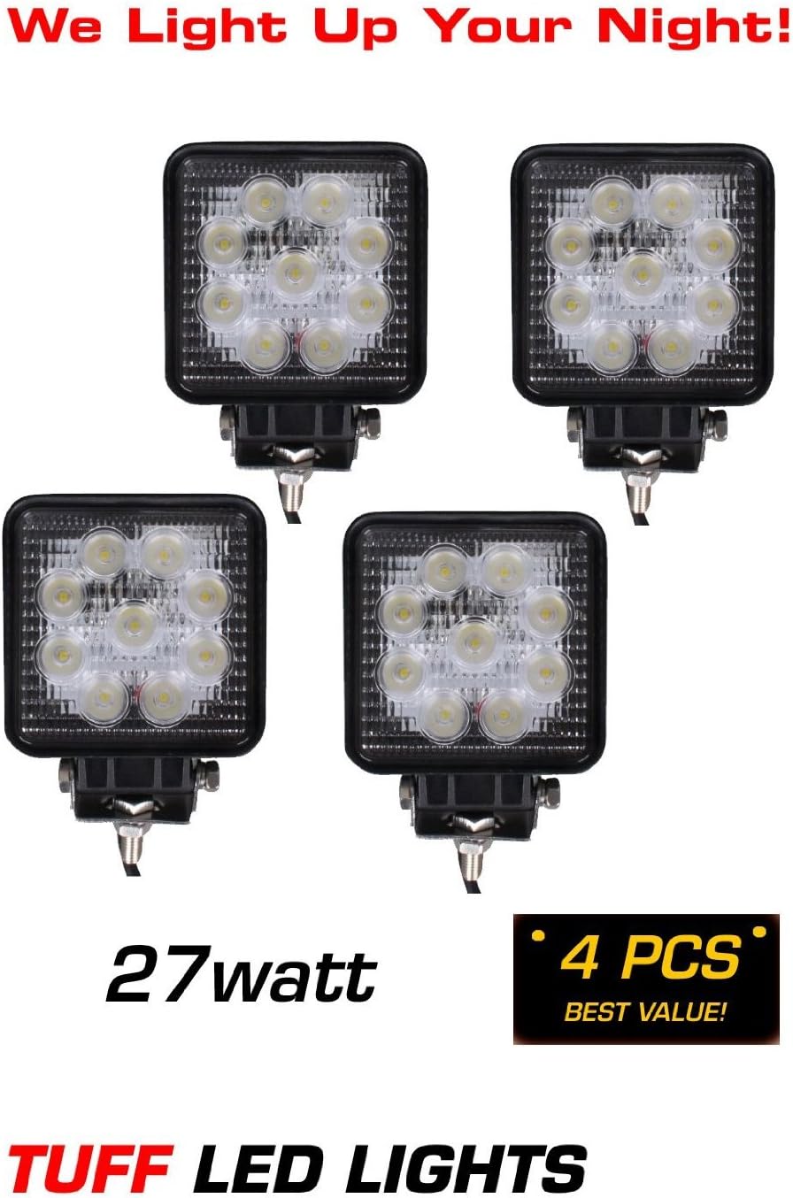 TUFF LED LIGHTS 4 Inch Square 27watt LED Work Lamp Light 1550 Lumen, Off Road, Atv, Utv, Polaris Ranger (pack of 4 )