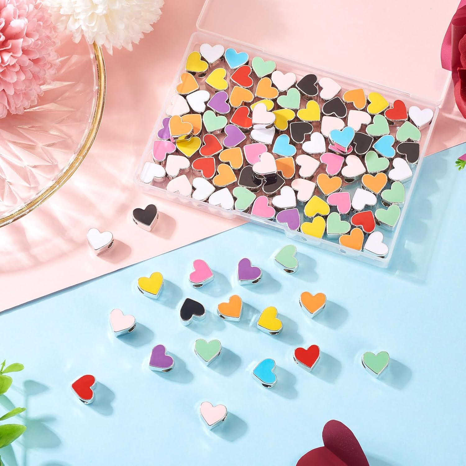 KISSITTY 100 Pcs Arcylic Heart Bead Plastic European Beads Heart Large Hole Beads Assorted Sweet Love Loose Bead for Jewelry Making Friendship Bracelets Crafts Party Christmas Hair Decoration - Image 4