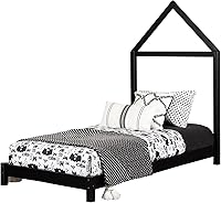 Vista 23 de South Shore Sweedi - Cama con cabecera de marco de casa, tamaño individual, color blanco puro