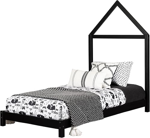 Miniatura 11 de South Shore Sweedi - Cama con cabecera de marco de casa, tamaño individual, color negro mate