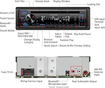 KENWOOD KDC-BT370U CD Car Stereo with Bluetooth, AM/FM Radio, Front High Power USB, Alexa Built in
