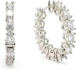 Zeneme Rhodium Plated Silver Toned American Diamond Embellished Hoop Earrings For Women & Girls Price In India