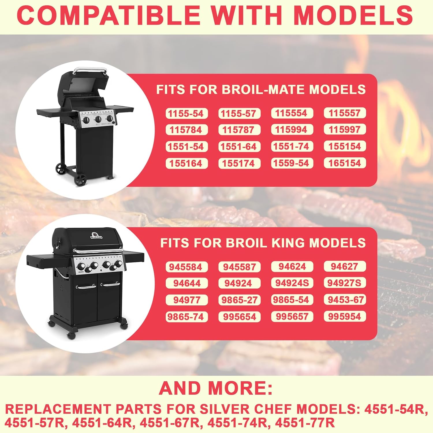 15 inch Grill Grate for Broil-Mate 165154 195554, Broil King Replacement Grates 986557, 9869-54, 9869-57, Signet 70, 20, 90, Crown 10, 20, 40, 90, Huntington 6666-54, Sterling 1155-54, stainless steel