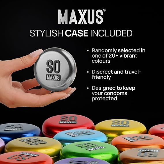 MAXUS AIR003 Extra-Thin, 50 Lubricated Condoms for Men, Regular Fit, Natural Latex, Easy-On Shape, Premium Quality, Includes Stylish Metal Case, Pack of 50