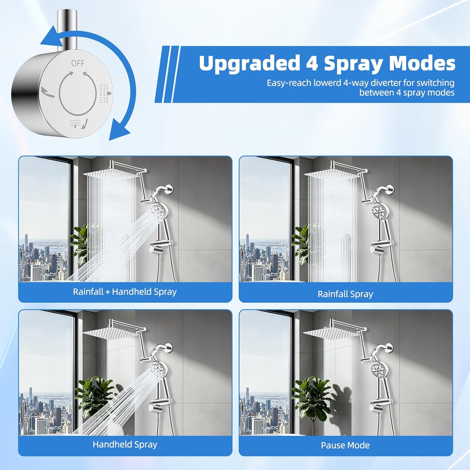 Metal 10" Rain Shower Head with Filter Handheld 10-Spray Combo, Easy Reach image 3