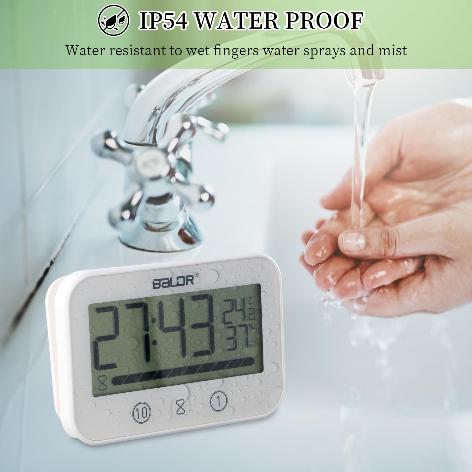Orologio da Bagno Impermeabile con Timer per Doccia - Display Digitale di Temperatura e Umidità, Timer da Cucina a Batteria