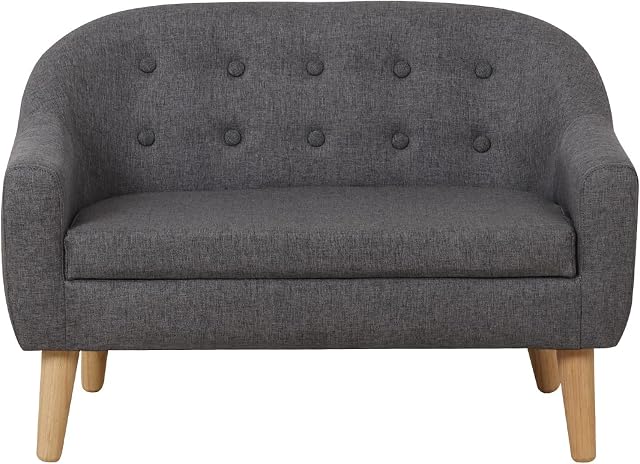 Babyland Children Sofa Couch, 2 Seater Kids Couch, Linen Fabric Toddler Sofa Chair for Kids Gift (Grey)