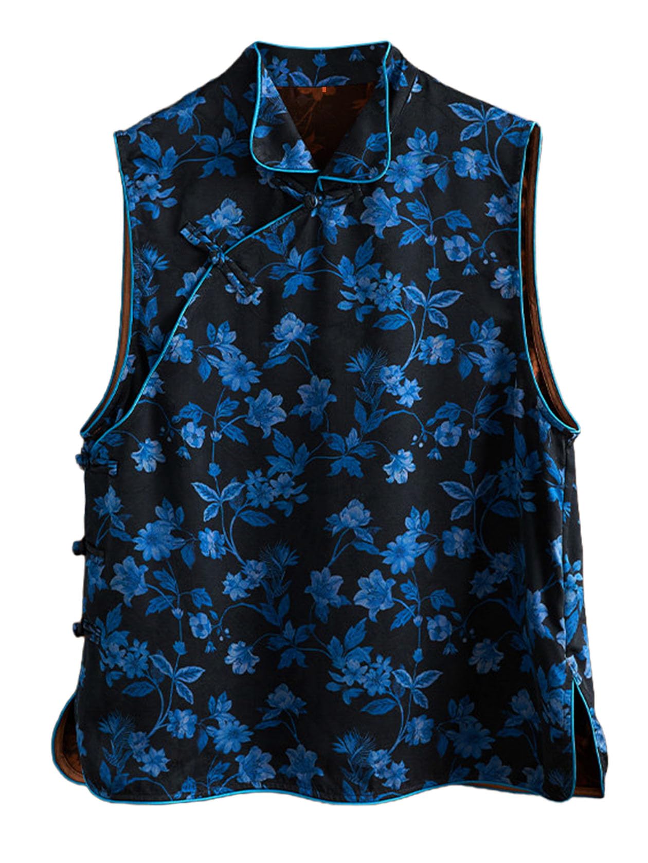 Chaleco de seda para mujer HangErFeng floral negro cuello dinastía Ming 6