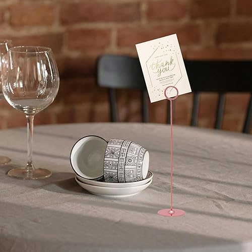 Miniatura 6 de Urban Deco Paquete de 16 soportes para tarjetas de mesa de 12 pulgadas, tarjeteros de acero para fotos, letreros de comida, notas de notas, bodas