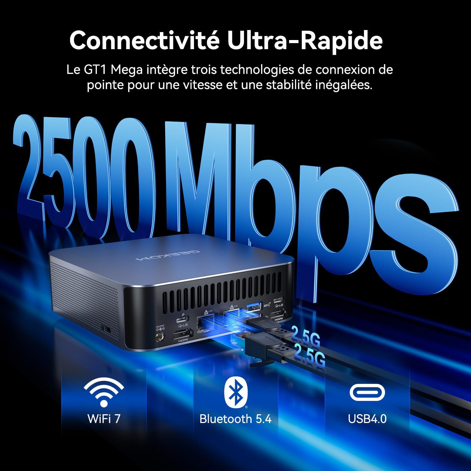 GEEKOM GT1 Mega Mini PC AI avec Intel Core Ultra 9-185H, Double LAN 2.5G | SSD 1To(jusqu'à 4To),Ultra-Silencieux <32dB, 16Go DDR5 Évolutif, Mini Ordinateur, 2x USB4, Lecteur de SD, 4 Écrans 8K, WiFi 7