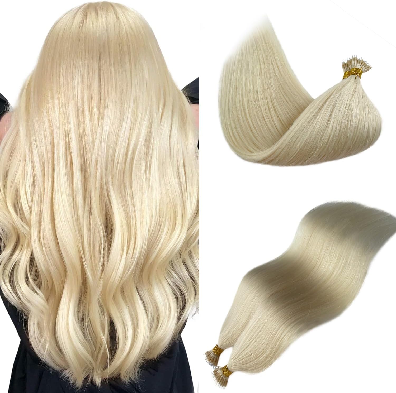BESFOR Blonde Nano Bead Human Hair Extensions, Nano Tip Hair Extensions