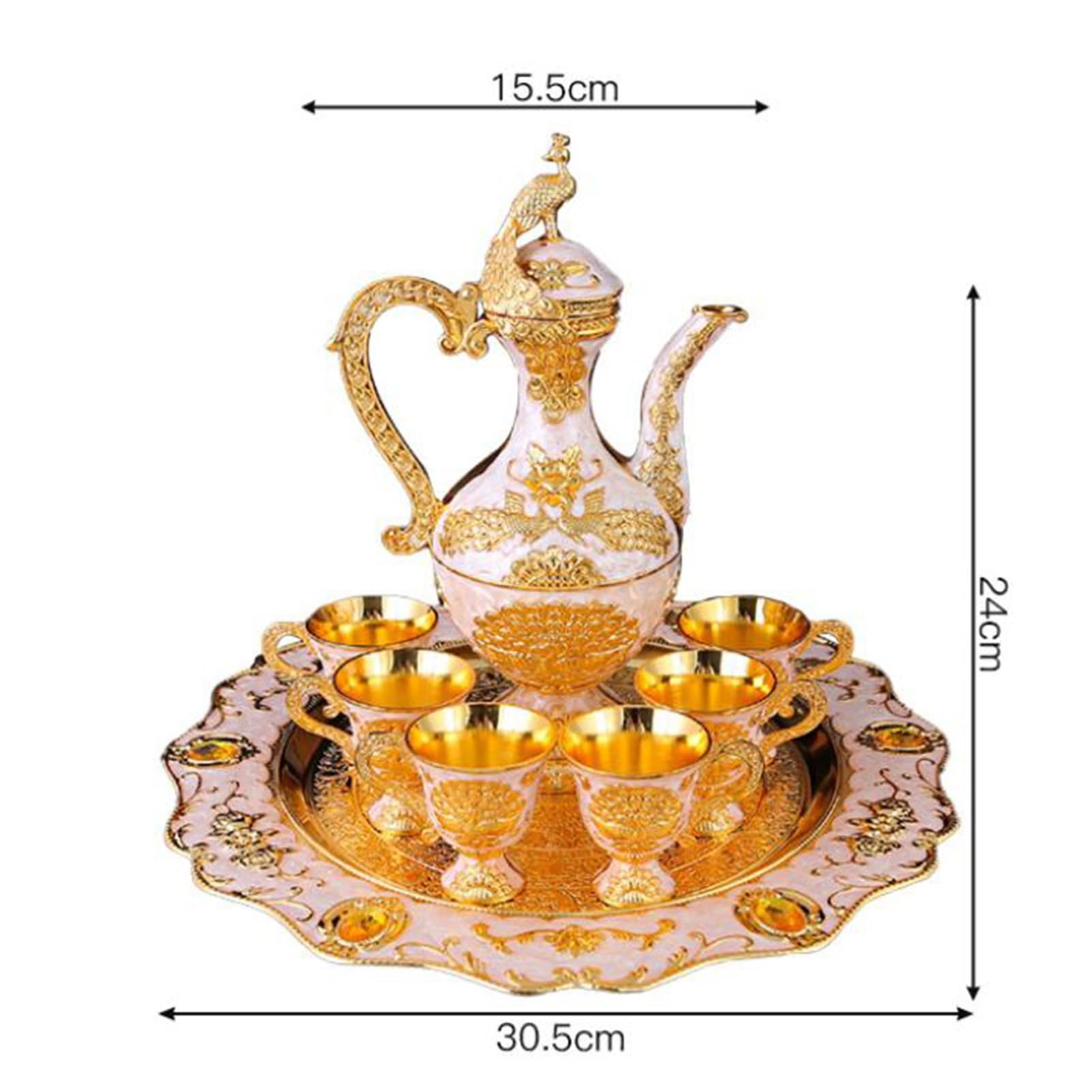 Set di caffettiere vintage in metallo con tazze, vassoio da tè cinese per matrimoni e artigianato domestico