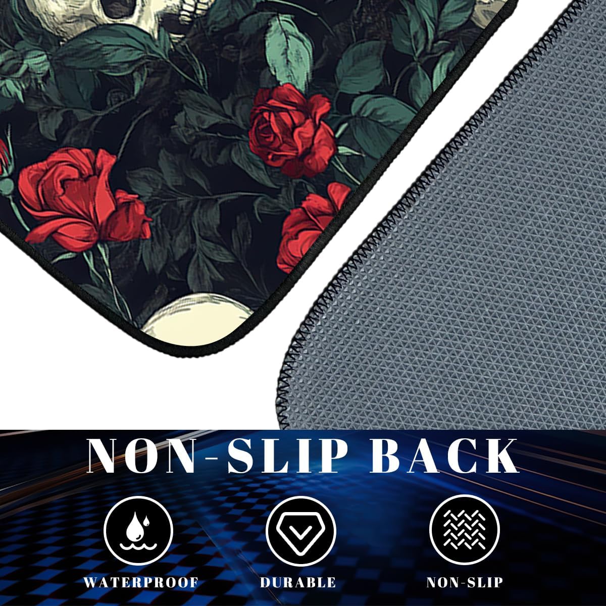 Skull Car Floor Mats Set of 4 Rose Vintage Gothic Art Red Black Green Automotive Car Floor Carpets Non-Slip Auto Car Accessories Universal Fit for Car SUV Truck Van