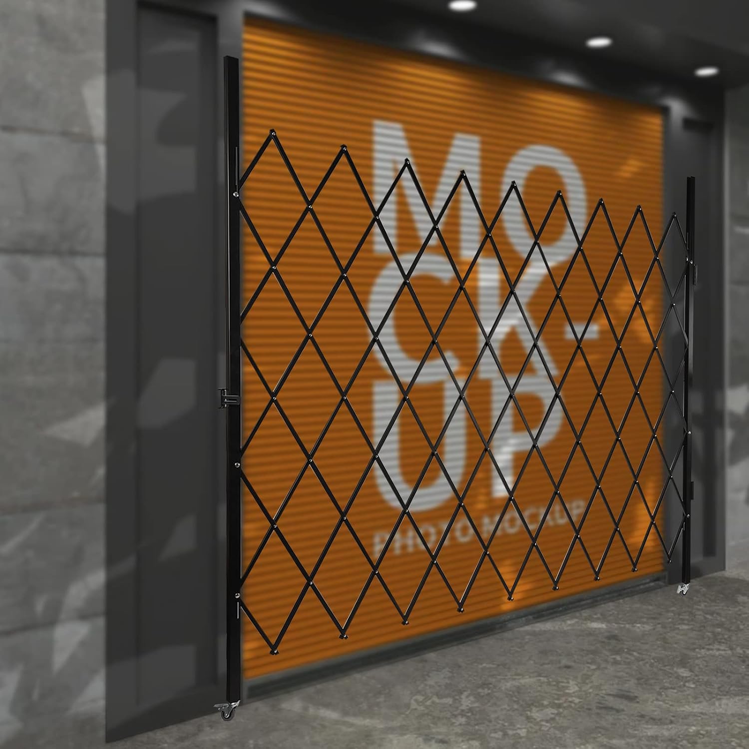 Single Folding Security Gate,7.22' H x 7.5' W Folding Door Gate, Iron Accordion Security Gate, Flexible Expanding Security Gate, 360° Rolling Barricade Gate, Scissor Gate&Door with Padlock
