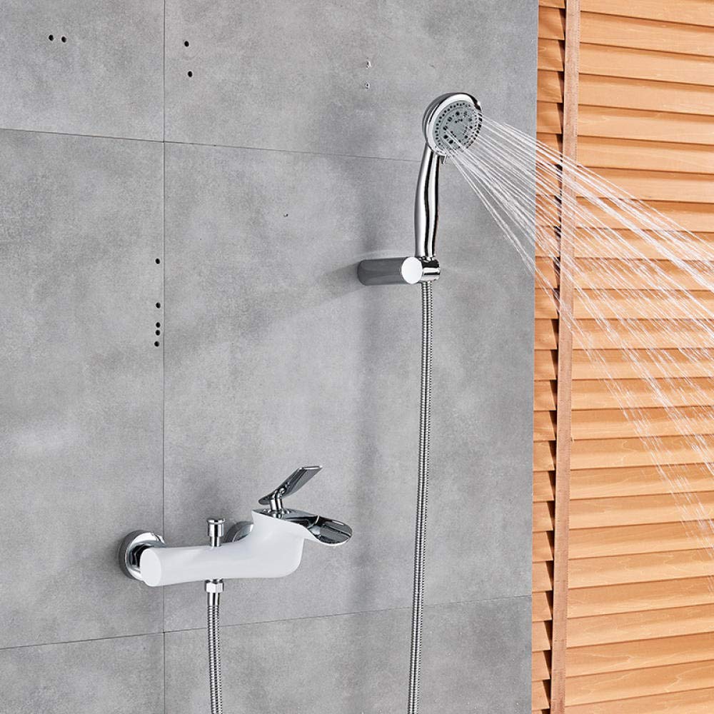 Yniyujkl White Chrome Waterfall Bathtub Shower Faucets Bathroom Shower Single Handle Mixer Tap Wall Mounted Shower Mixer