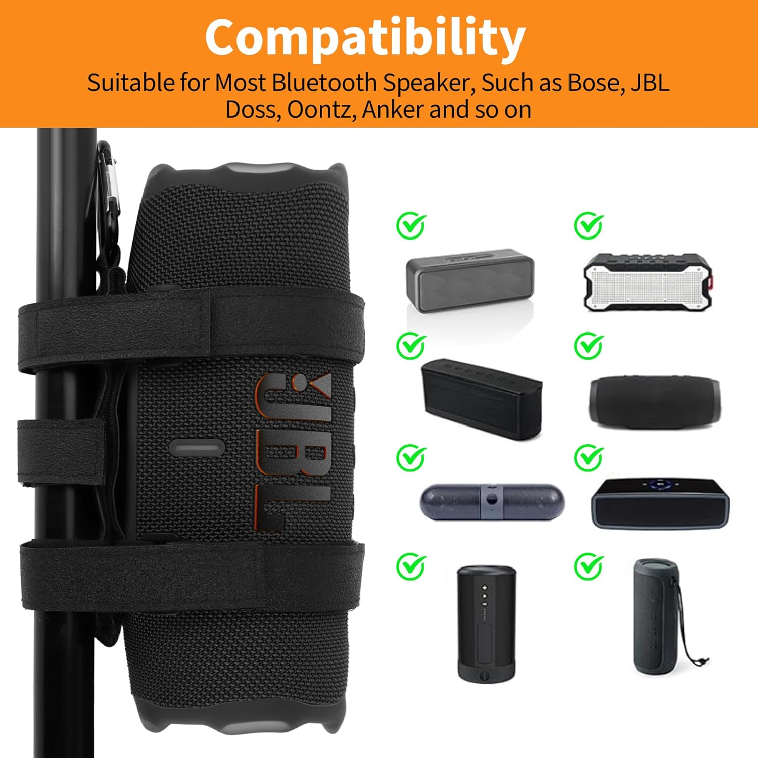 Portable Speaker Mount for Golf Cart Railing Bike or Boat, Waterproof Outdoor Adjustable Strap for Most Speakers (Black) - Image 3
