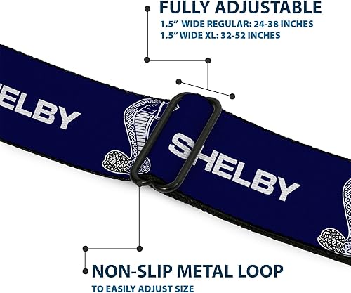 Vista 8 de Buckle-Down Carroll Shelby - Cinturón con hebilla para cinturón de seguridad, Shelby Super Snake Cobra azul marino y blanco, ajustable para hombre