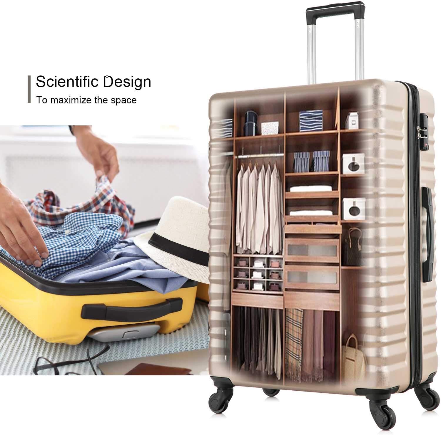 review yotefe Set of 4 Hardside Expandable Luggage with TSA Lock and Spinner Wheels Carry On Suitcase (4 PCS TSA Lock And Expandable Zipper Champagne Gold)