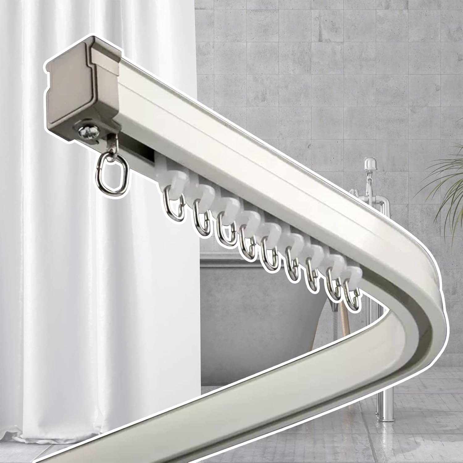 Tringle à rideaux courbée aluminium fixation plafond et murale