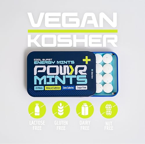 Miniatura 3 de POWR Mentas energéticas  24 mentas, 40 mg de cafeína por menta, sin azúcar, cero calorías, sin aspartamo  Pre-entrenamiento, ciclismo, correr,
