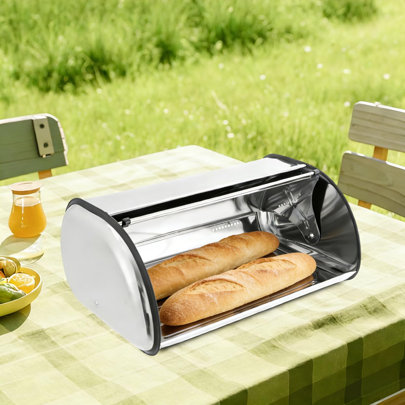 Contenitore per pane in acciaio inox 410, con coperchio arrotolabile, resistente alle zanzare, per pane, pane, pane, biscotti, pane, 43,5 x 27 x 18 cm