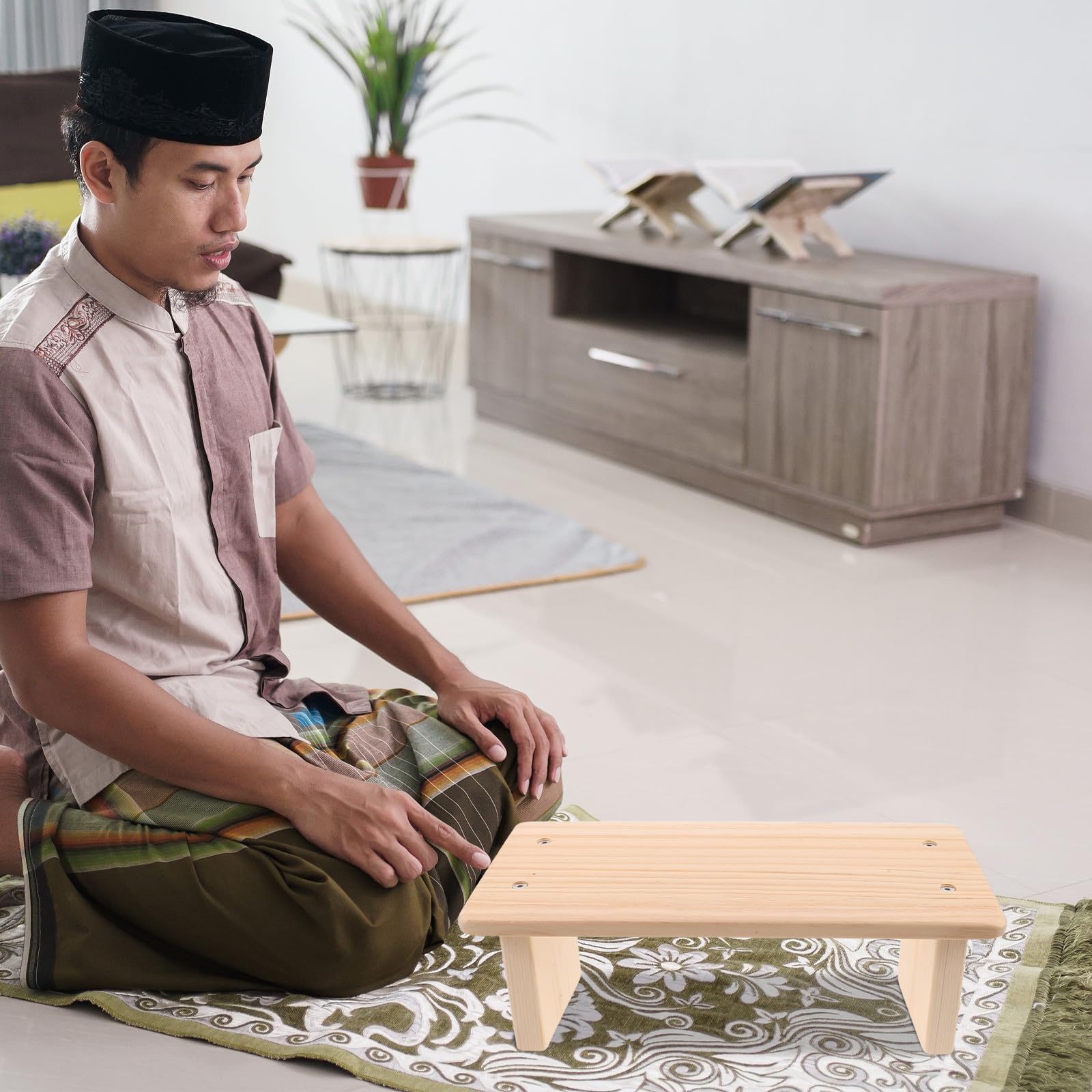 Totority Panca da Meditazione in Legno Beige, Design Salvaspazio e Portatile, Dimensioni Compatte, Stile Chiesa Classico per Preghiera e Meditazione