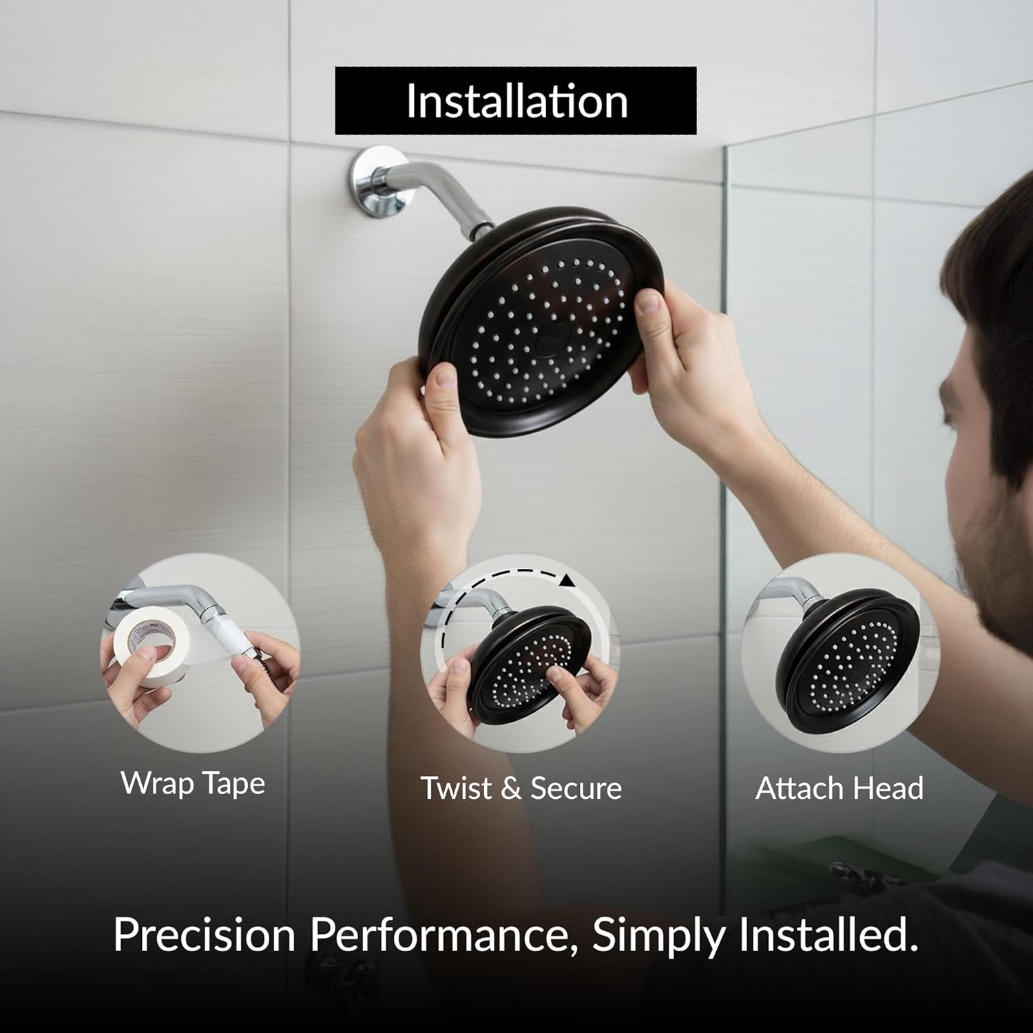 Kohler Round Shower Head Assembly, 5-5/16" Diameter, 4" Height, Oil-Rubbed Bronze Finish, Durable Materials, Easy-Clean Design, Smooth Water Coverage, Quick Installation, Bathroom Fixture Upgrade