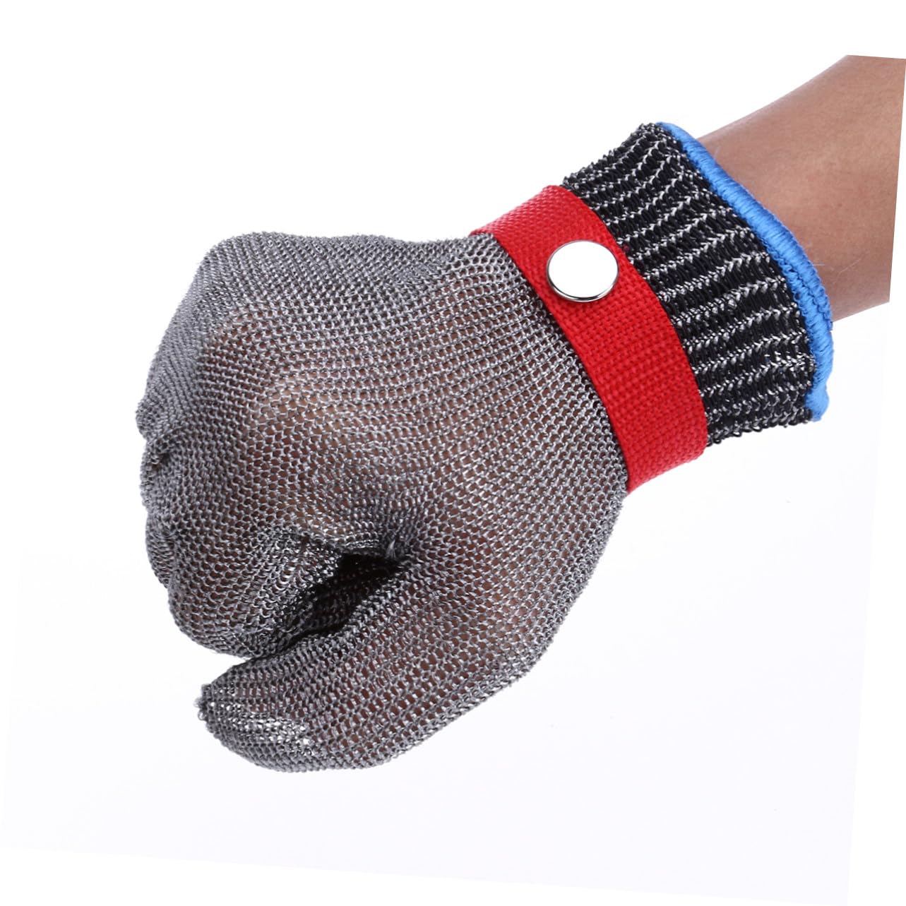 Schnittfeste Arbeitshandschuhe Level Schutz Stab und Schnittresistent mit Metallknopf Edelstahl Draht Mesh für Metzger und Holzschnitzen Einheitsgröße Beidseitig Tragbar