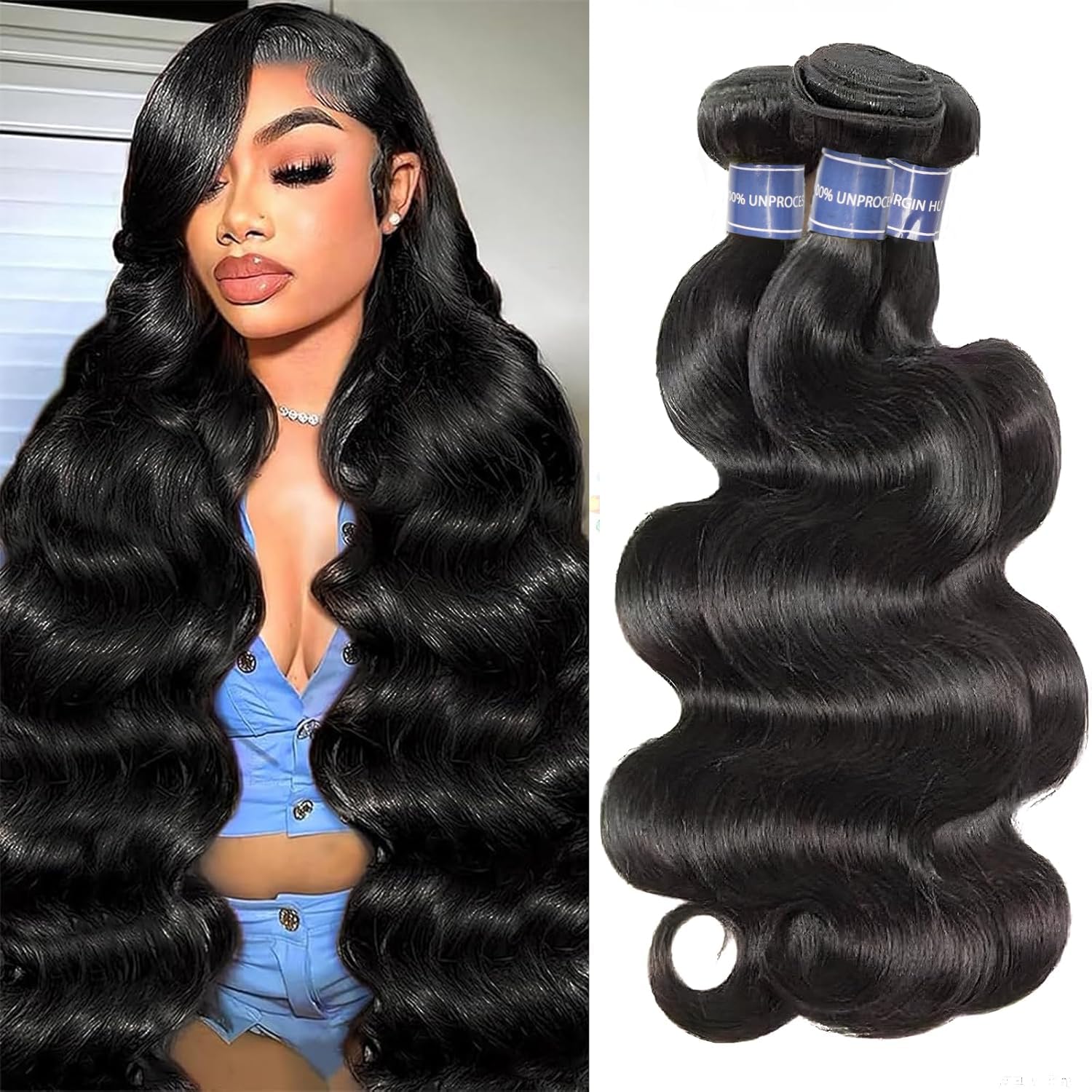 15A Body Wave Human Hair Bundles 20 22 24 Inch Bundles Human Hair 100% Unprocessed Brazilian Virgin Hair 3 Bundles Human Hair Extensions for Women Natural Color