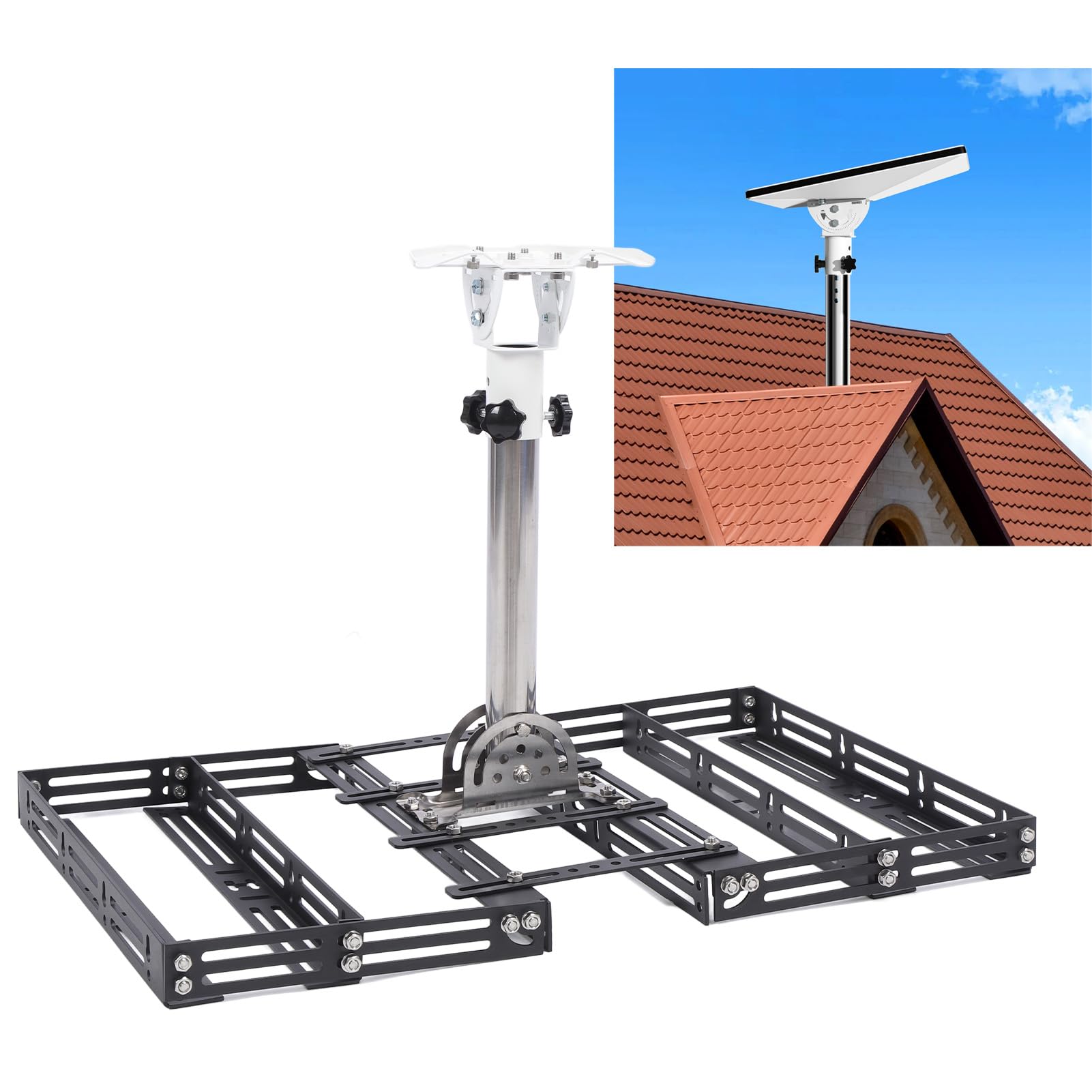 Generic Installation Facile Support de Toit Satellite Rectangulaire Rotatif à 360 Degrés Kit de Réglage de L'inclinaison à 160° avec Accessoires Complets pour Usage Domestique