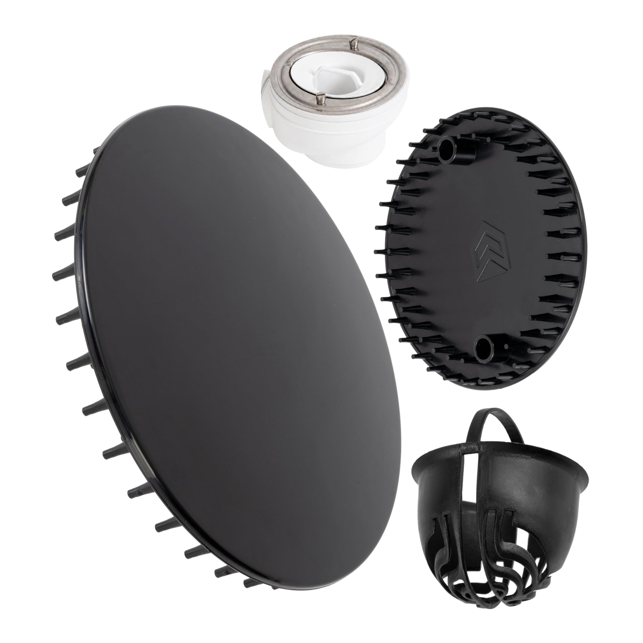 Your Day Mate Ø 112 Mm + Hair Strainer, Black Cover And Hair Strainer Set For Shower Drain, Ø 112 Mm, Compatible With Viega Tempoplex Drain Set From Model Year 2001-2006, Shower Tray Drain Hole Cover, Black Abs Asa Cover And Hair Strainer