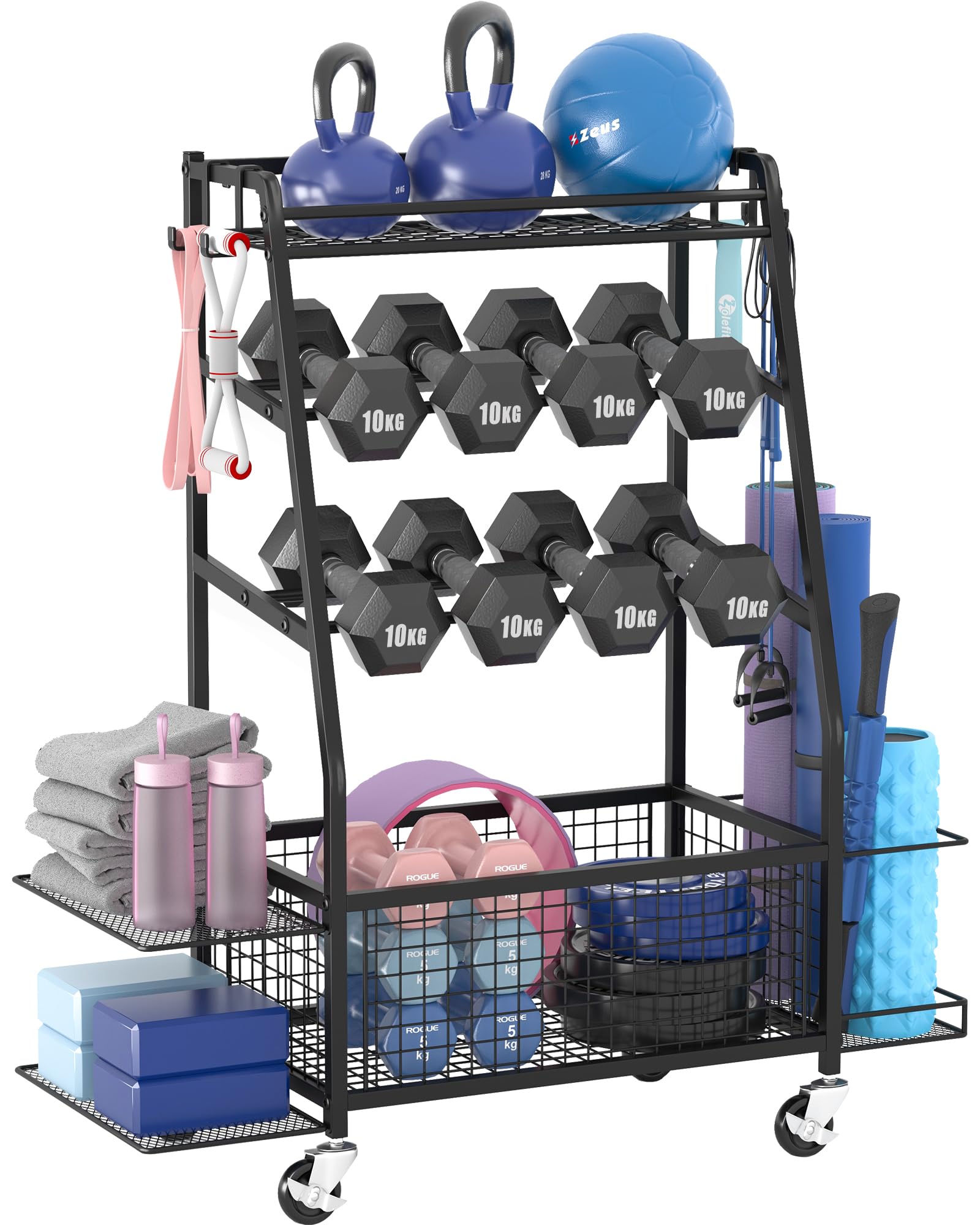 Hantelständer - Erweiterter Heimtrainingslagerständer - Hantelständer mit 4 flexiblen Rädern und einzigartiger Lagerung auf beiden Seiten