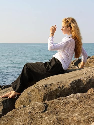 Miniatura 6 de Pantalones de paracaídas para mujer, cintura elástica, con cordón, pantalones cargo con bolsillos, pantalones casuales de senderismo