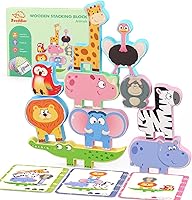 Zeoddler Montessori Wooden Animal Stacking Blocks for Toddlers - 10 Pack Sorting Toys, Preschool Learning, Gifts for Boys Girls 3+