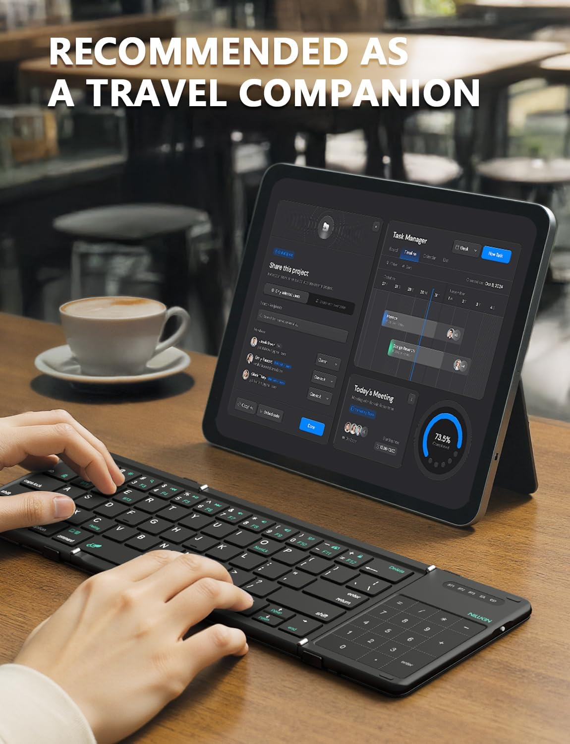 Nillkin Bluetooth 5.0 Foldable Keyboard with Trackpad & Numpad, Full-Size Travel Portable Keyboard for iPad Tablet Laptop PC Smartphone Windows iOS Android, Triple Device Pairing, Black - Image 3