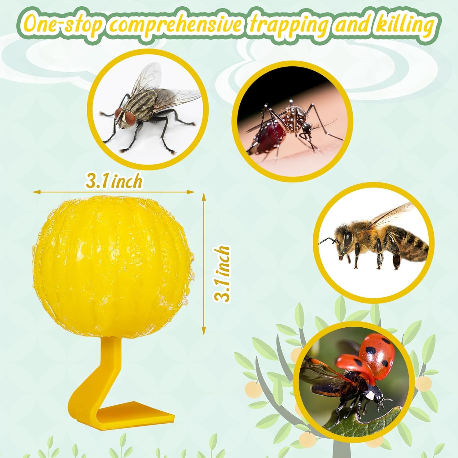 Qualirey 10 Set Sticky Fruit Fly Trap Balls Yellow Adhesive Fungus Gnat Sticky Balls for Plants Fly Catching Sticky Balls Indoor Outdoor Garden Kitchen Fly Gnat Flying Insects Trap Ball Traps