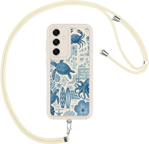 Yomjew Summer Beach Ocean Turtle Crab Lanyard Phone Case for Samsung Galaxy A14 