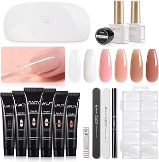 GAOY Poly Gel Nail Kit with UV Lamp - 6 Colors Builder Gel Extension Starter Kit for Beginners, All-in-One DIY Nail Art Set