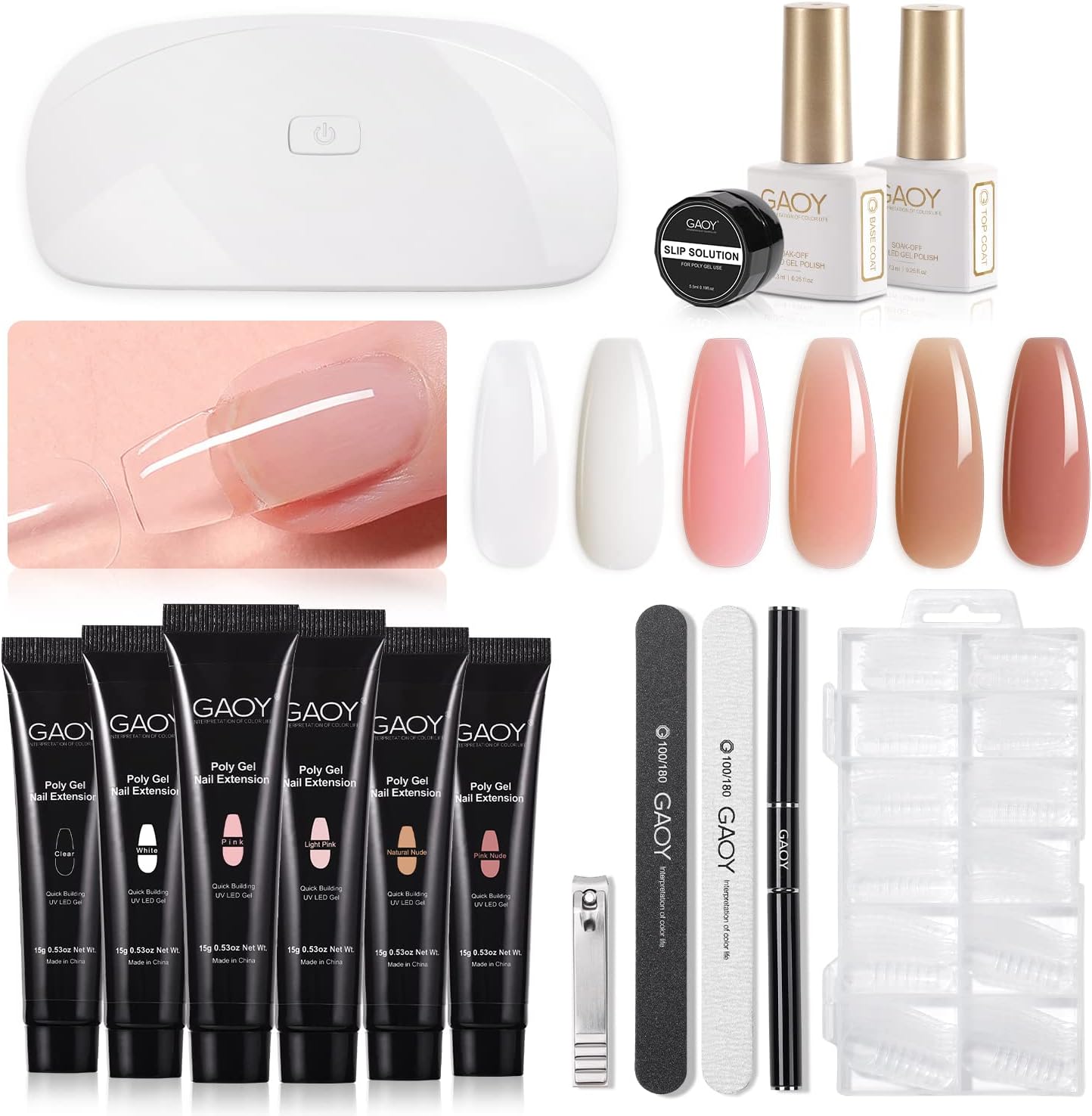 GAOY Poly Gel Nail Kit with U V Light Starter Kit, 6 Pcs Builder Gel Extension Kit for Beginners with Everything Nail Art DIY