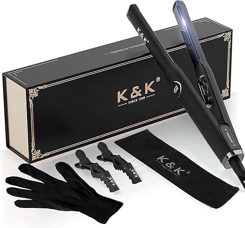 K&K Plancha pequeña de turmalina titanio plancha de pelo de 0.5 pulgadas, placa 4D giratoria de 360 para mujer, pelo corto, temperatura ajustable,
