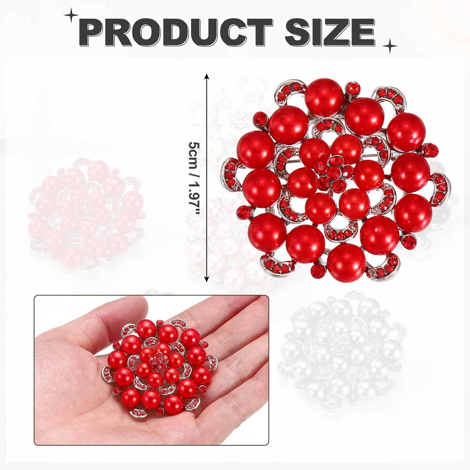 PATIKIL Pearl Floral Crystal Brooch Pin for Women Red Art Deco Exquisite Crystal Flower Lapel Pin Vintage Fashion Elegant Jewelry Corsage for Girl Lady Wedding Clothes Hat Dress Gift