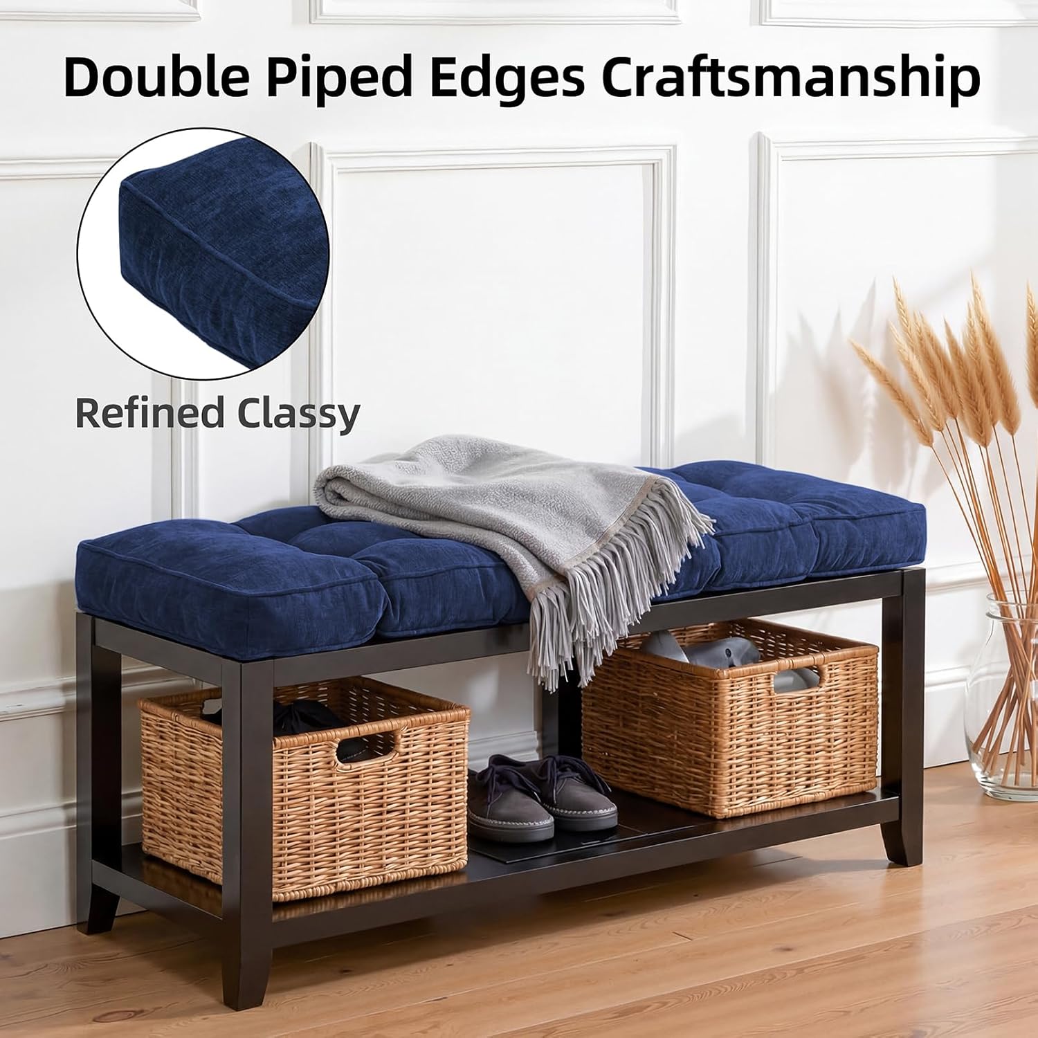 Detiblue Bench Cushion for Indoor Furniture?40x15Inch Tufted Bench Seat Cushion with Non-Slip, Comfortable and Durable for Shoe/Entryway/Storage with Cushion?Chenille Blue? Chenille Blue 40x15inch