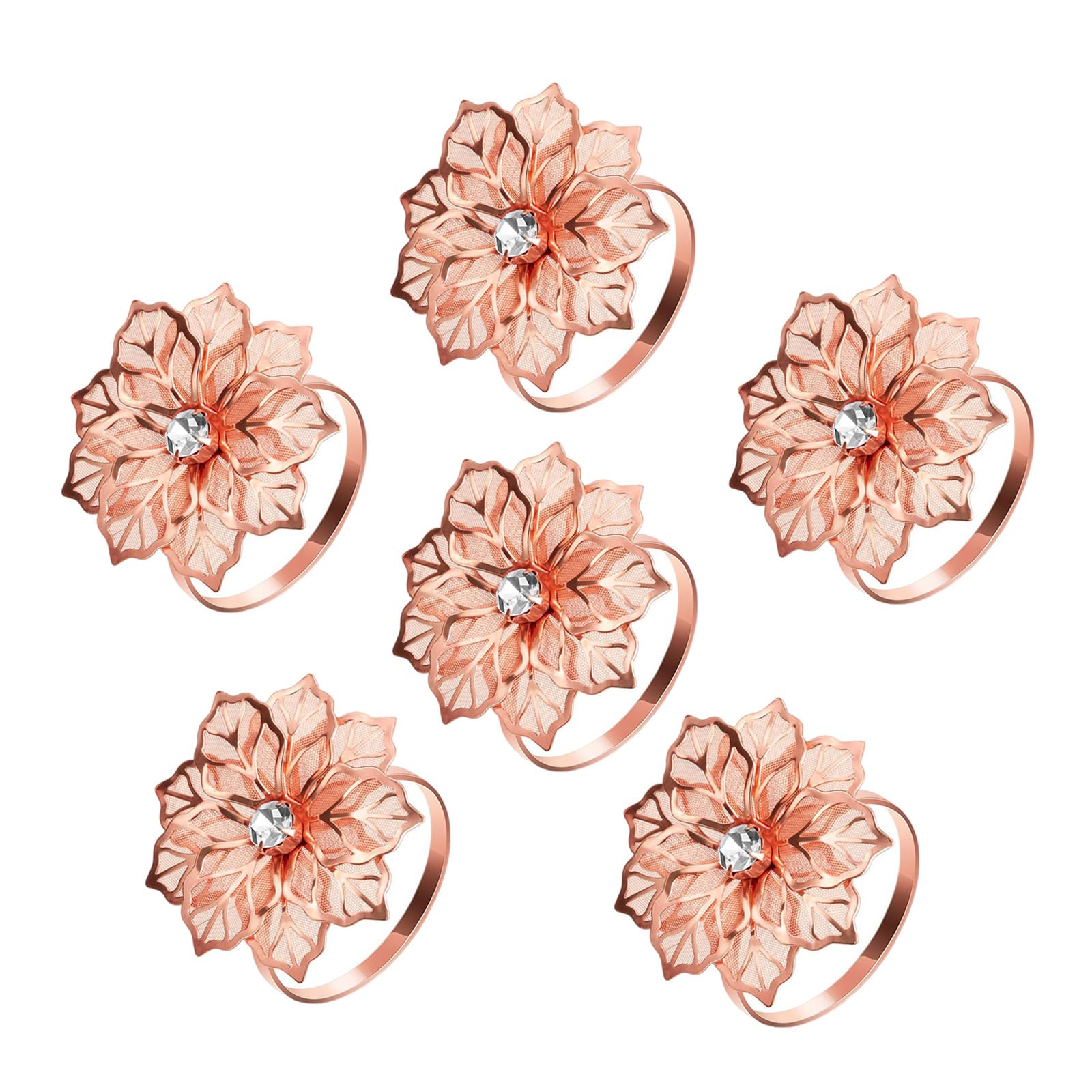 Yhplxyuus 6pcs Alloy Napkin Rings Hollow Out Flower Designs for Wedding Parties Holiday Banquets Christmas Dinner Table Decors Holiday Banquets Accessories