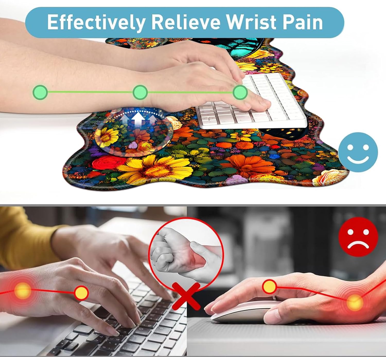 Large Mouse Pad and Keyboard Wrist Rest, Desk Pad for Keyboard and Mouse, 4-in-1 Large Gaming Mouse Pad with Wrist Support, Desk Mat for Home Office Study Game-Vibrant Butterfly On Flowers