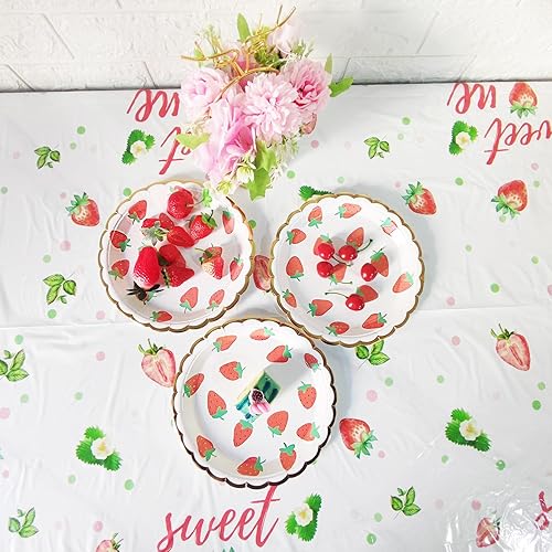 Miniatura 6 de Platos desechables de fresa para fiesta, paquete de 40 platos llanos de 9 pulgadas y 40 platos de postre de 7 pulgadas para decoraciones de