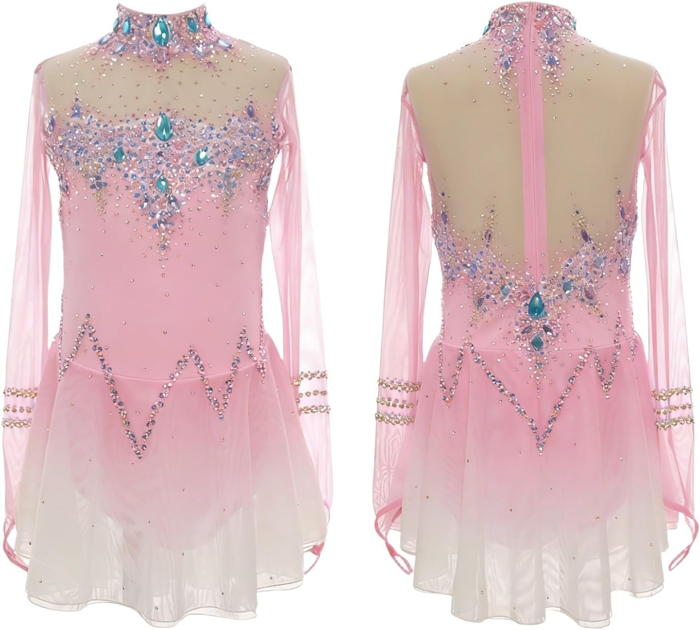Ice Figure Skating Dress for Girls and Women Long Sleeved Handmade Girls Ice Skating Leotard for Holiday Show
