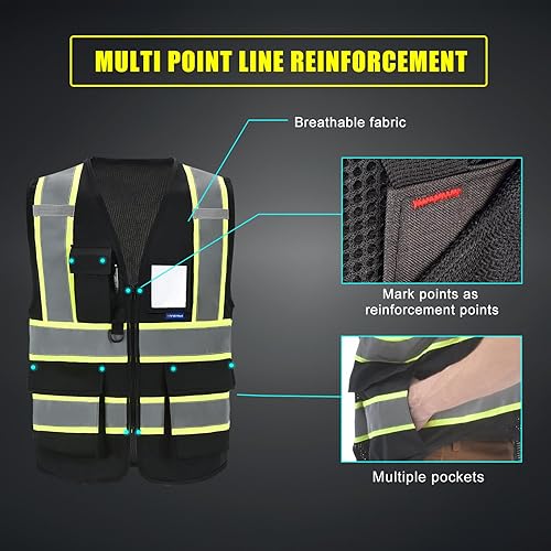 Miniatura 5 de AYKRM Chaleco de seguridad reflectante de alta visibilidad de 11 colores para mujeres y hombres con cremallera de bolsillo de seguridad