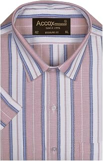 ACCOX Men's Breathable Cotton Linen Half Sleeves Striped Checkered Regular Fit Shirt (GCR563) Price In India