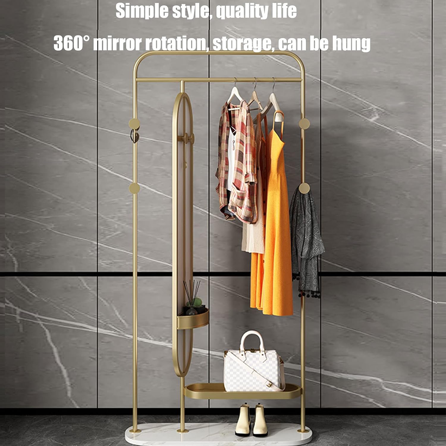 Floor-Standing Rotating Full-Length Mirror Multi-Function Dressing Mirror Coat Rack and Storage Integrated Nordic Marble Household Dressing Mirror