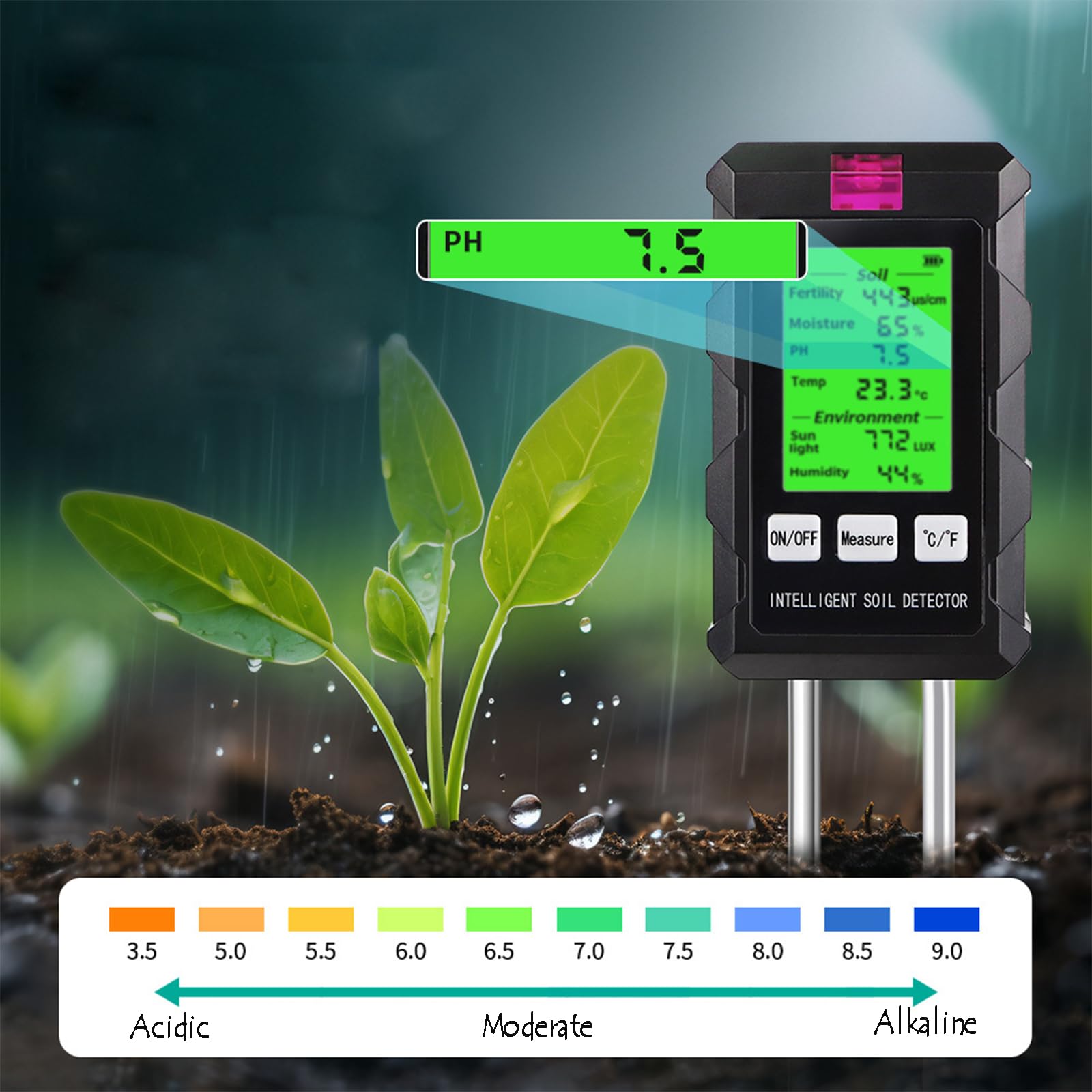 Misuratore Terreno 6 In 1 Gerbala - Tester Per PH, Umidità, Luce, Temperatura E Fertilità Del Suolo - Foto 9